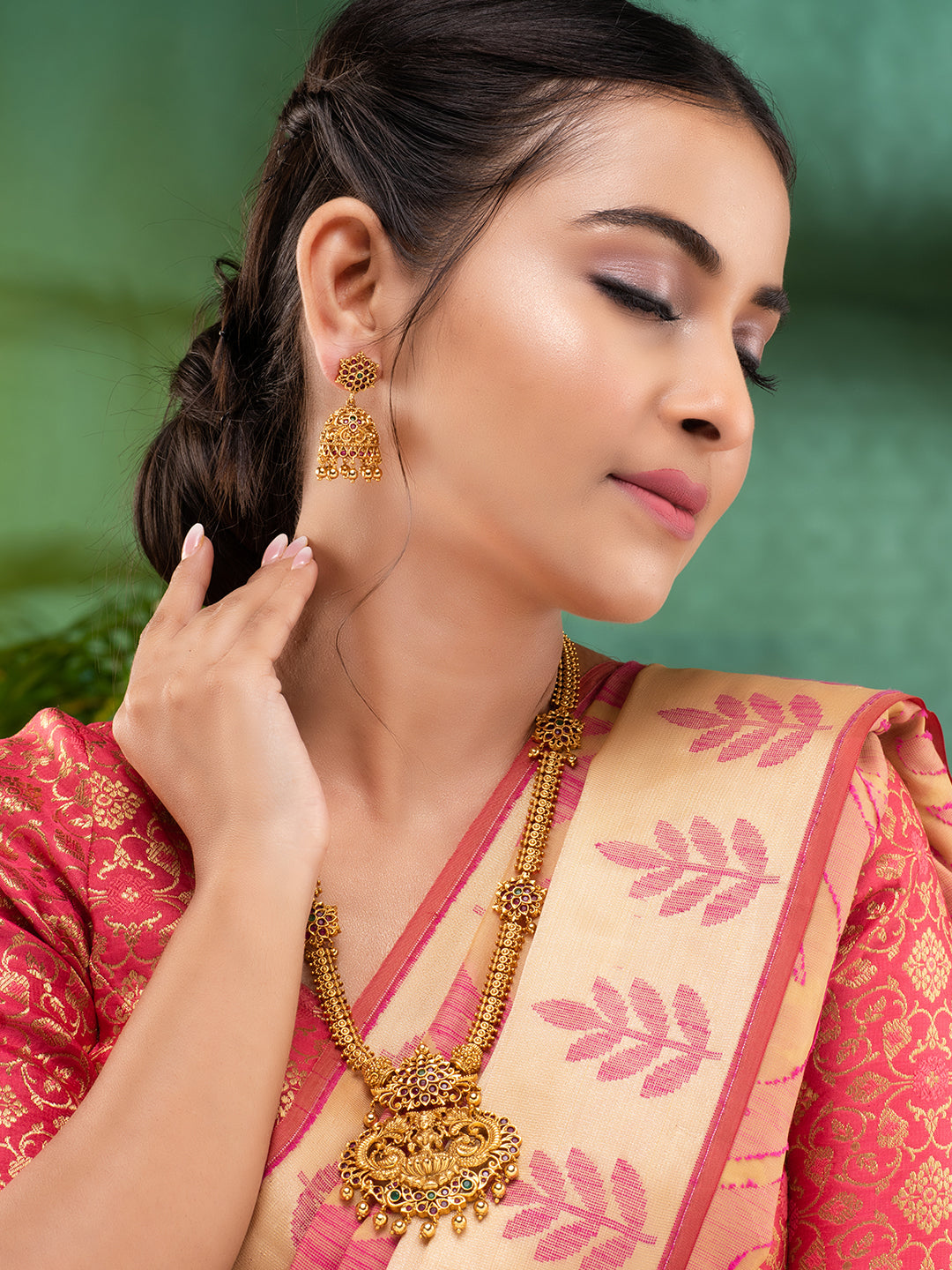 Saraf RS Gold Plated ADStudded Temple Lakshmi Long Haram Jewellery set, zaveri pearls, sale price rs, sale price, sale gold plated, sale gold, sale, rubans, ring, regular price, priyassi jewe